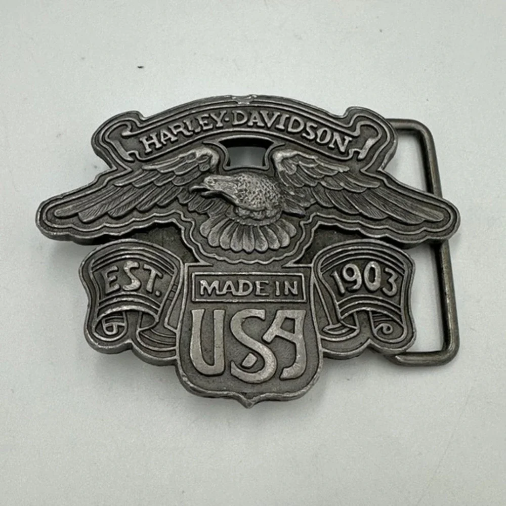 Harley Davidson Eagle Made in USA‎ Belt Buckle Vintage Pewter Moto